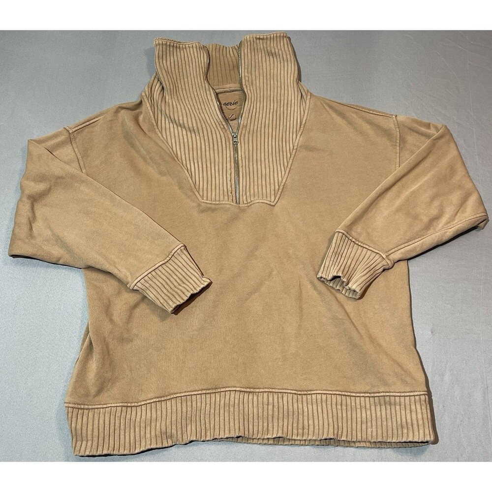 Aerie Sweater Women’s Size Medium Brown Tab 1/4 Zipper Collar Sweatshirt
